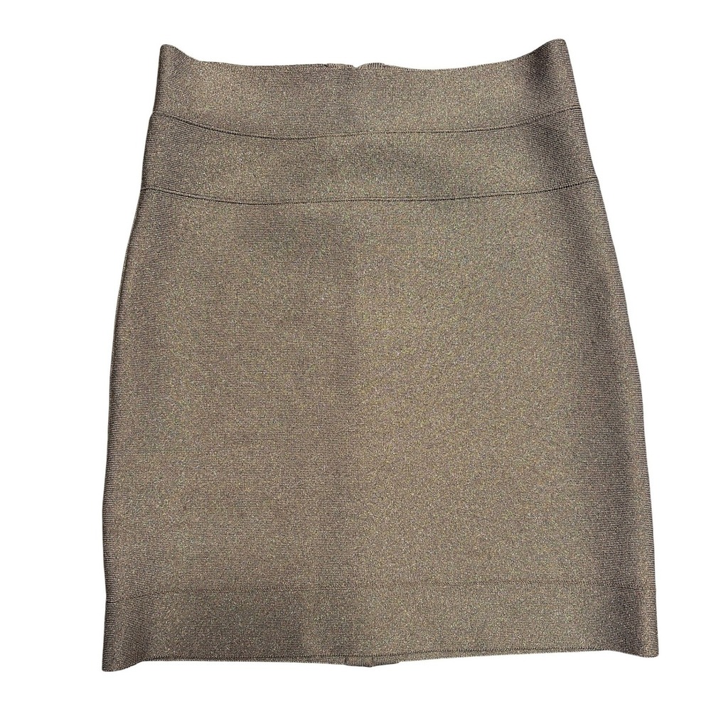 Herve Leger Womens Metallic Gold Bandage Mini Skirt Size S Bodycon High Waist‎